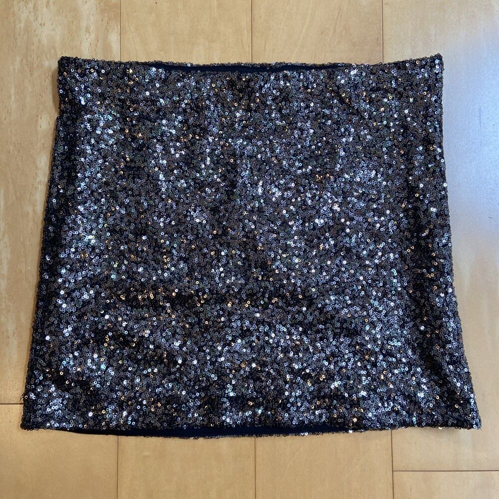 STRETCH SEQUINS SKIRT guess Pewter Sequined Mini Size M Women’s Elastic Waist
